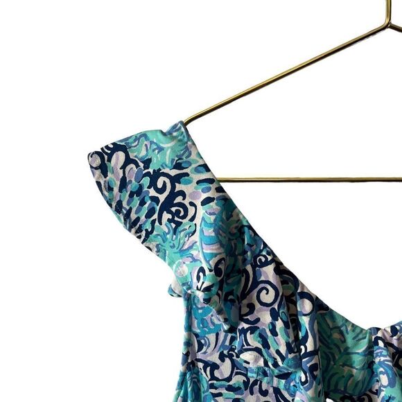 Lilly Pulitzer Alessa Romper Light Aqua Spritz Ruffle Neckline Sleeveless XS - Picture 8 of 11